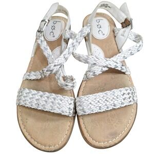 b.o.c. Born Concept Womens 8M White Silver Braided Strappy Flat Sandals Z43401